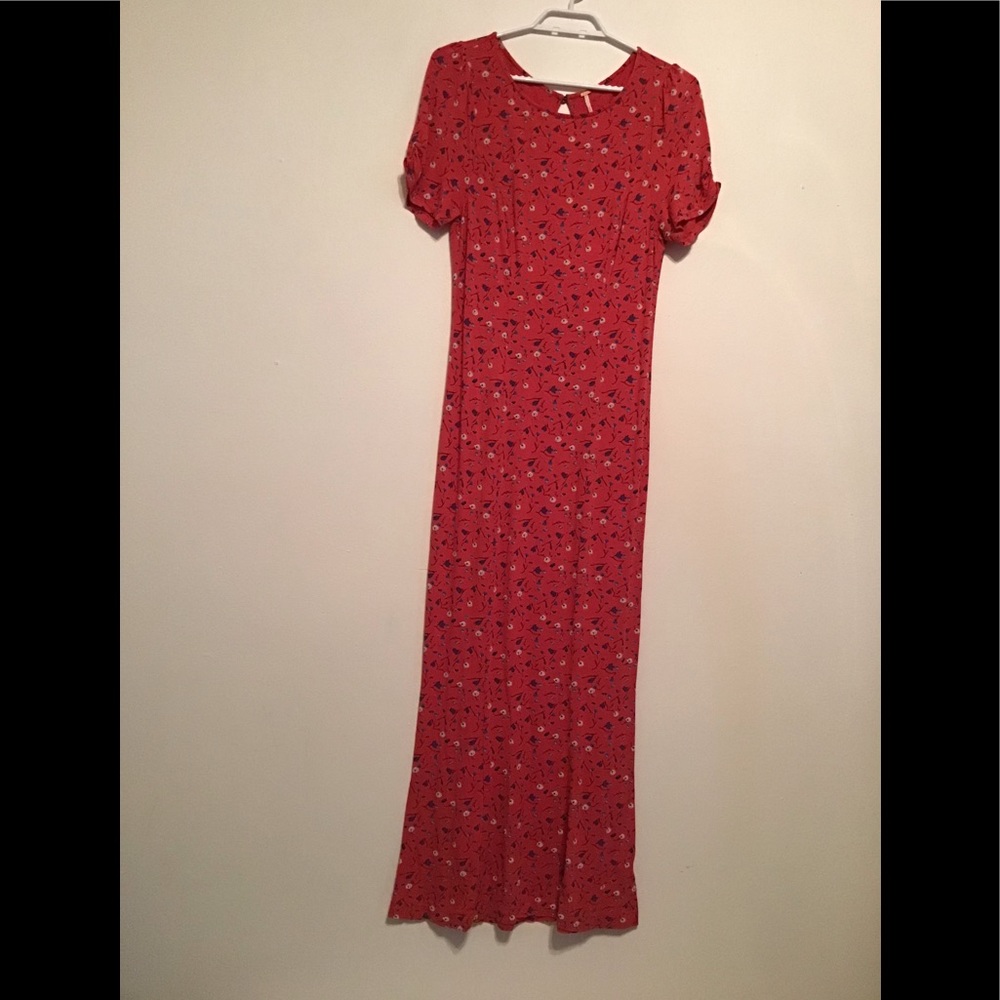 Free People Floral Print Short Sleeve Keyhole Back Maxi Dress